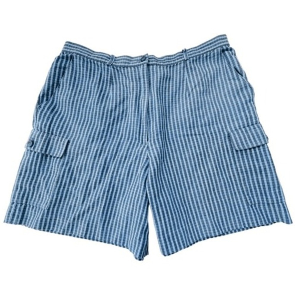 Talbots Womens‎ Blue White Striped Linen Cotton Cargo Shorts Size 18 High Rise